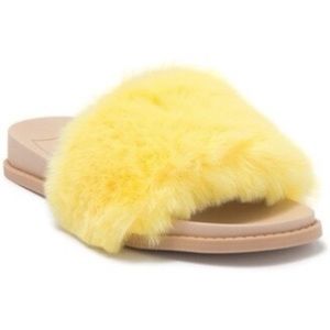 Dolce vita gwynn yellow faux fur slides